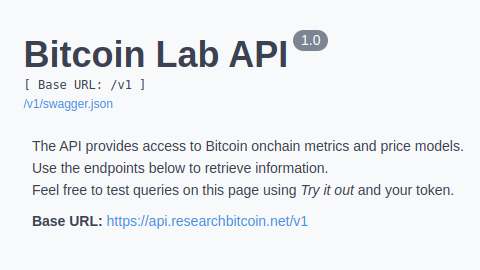 Bitcoin Research Lab API is LIVE